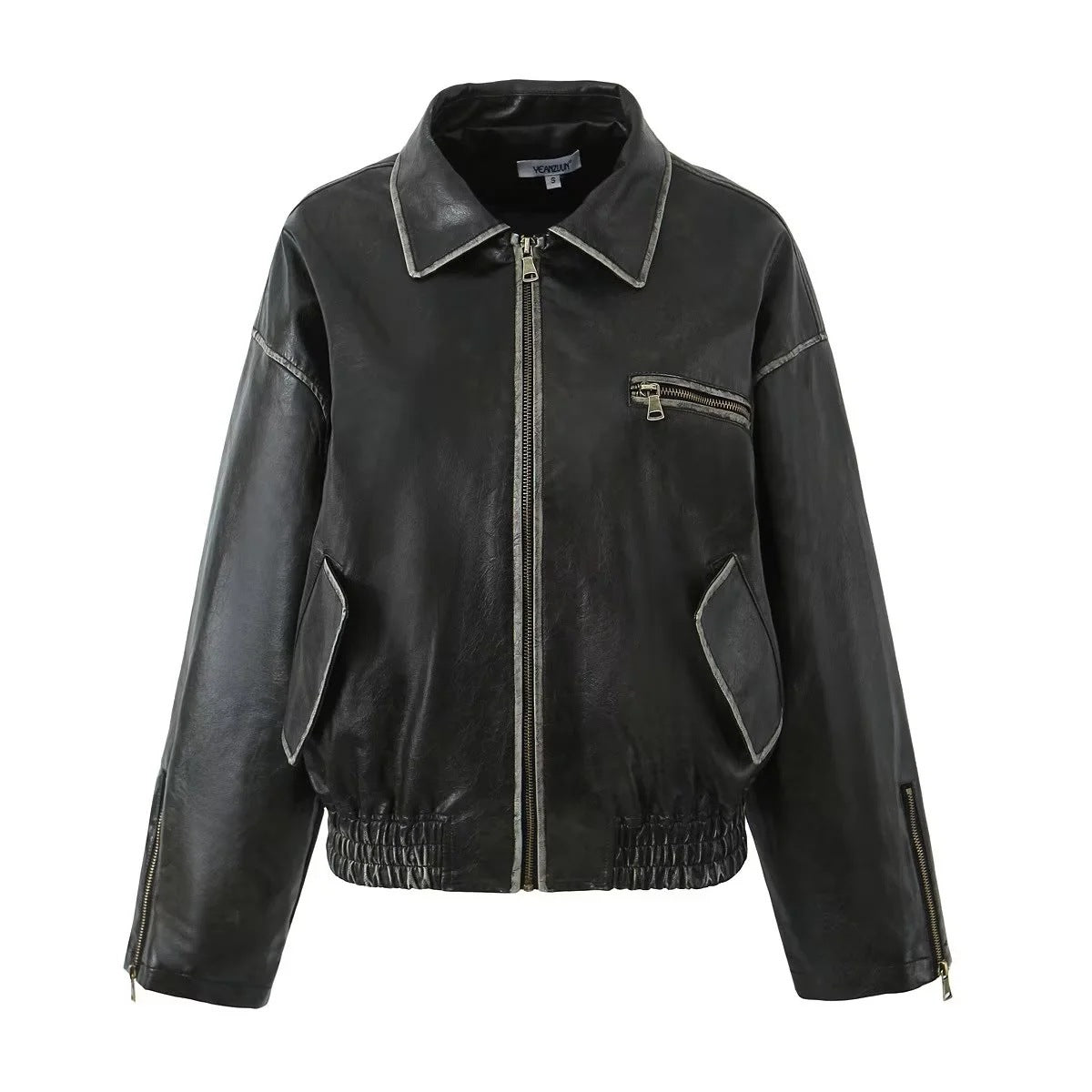 American heavy industry distressed leather jacket for women 2023 autumn and winter New retro loose brushed PU leather jacket for hot girls