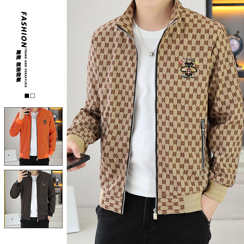 Autumn and Winter Men's Jackets, Warm Cotton Jackets, Young Men's Trendy Printed Baseball Jackets