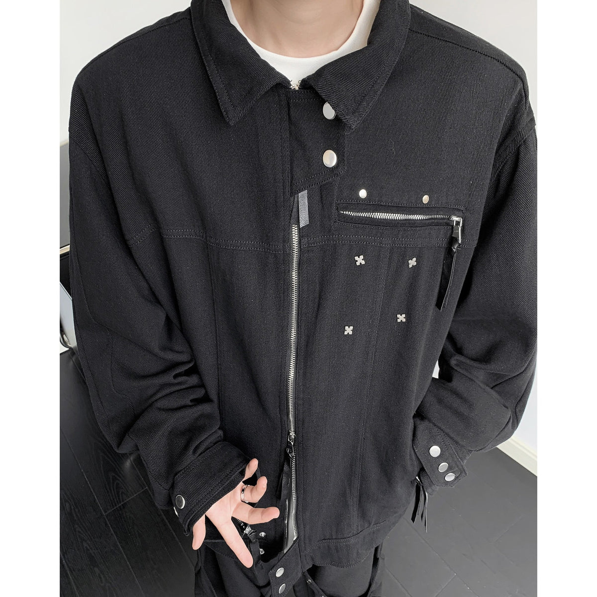 American Style Retro High Street Black Denim Jacket Men's Spring and Autumn Women's Sense Design Sense Niche Trendy Brand Laps Jacket