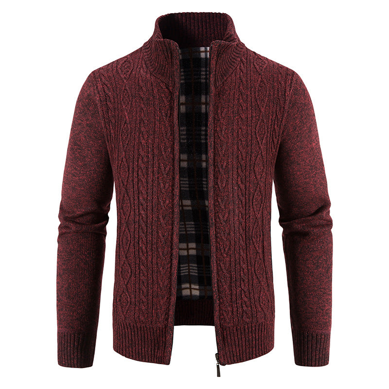 2024 new autumn and winter men's plus velvet sweater cardigan large size foreign trade stand collar fashion jacket coat men's sweater