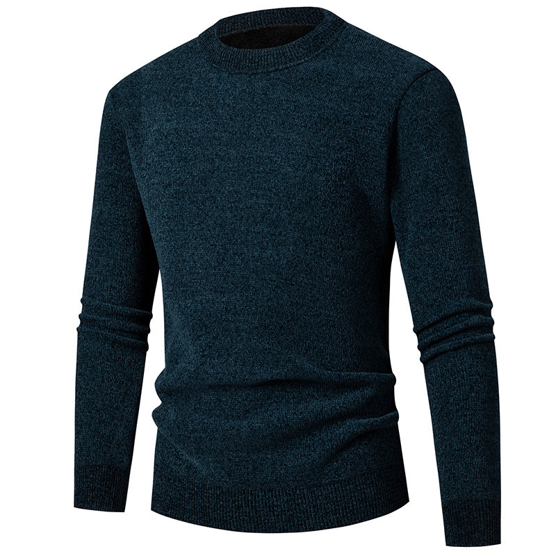 2024 Amazon Foreign Trade Winter Men's Business Casual Chenille Sweater Crewneck Long Sleeve fleece-lined Base Shirt
