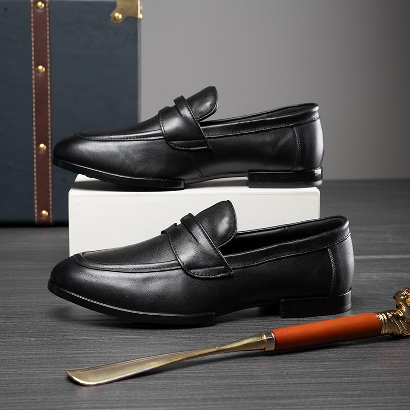 Top layer cowhide men's shoes business casual men's leather shoes summer formal wear soft bottom breathable slip-on loafers