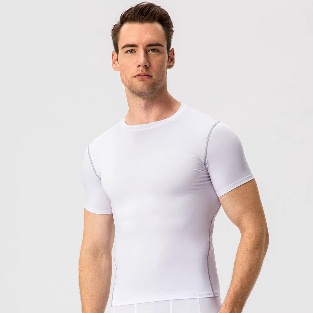 Summer Men's Tight Training Fitness Clothes Running Short-sleeved Sportswear Stretch Quick-drying Clothes T-shirt 2025 Top