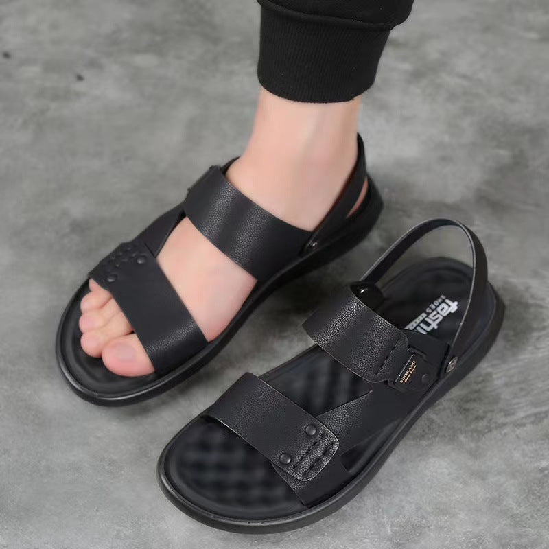 Sandals Men's Genuine Leather Casual Sports Beach Shoes Summer New Fashionable Soft-Sole Dual-Use Slippers Non-Slip Sandals