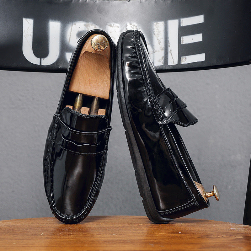 Bright leather loafers men's 2023 autumn new men's casual leather shoes business patent leather soft bottom breathable driving shoes