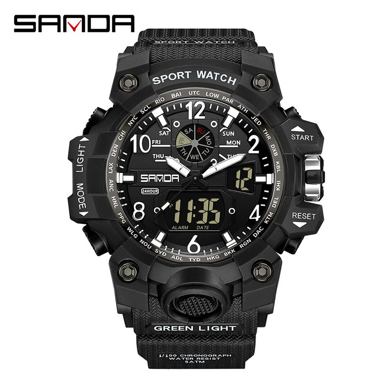 Sanda Hot-Selling Watch Korean Version Student Party Multi-Functional Waterproof Alarm Clock Electronic Watch Cool Dual Display Luminous Sports Watch