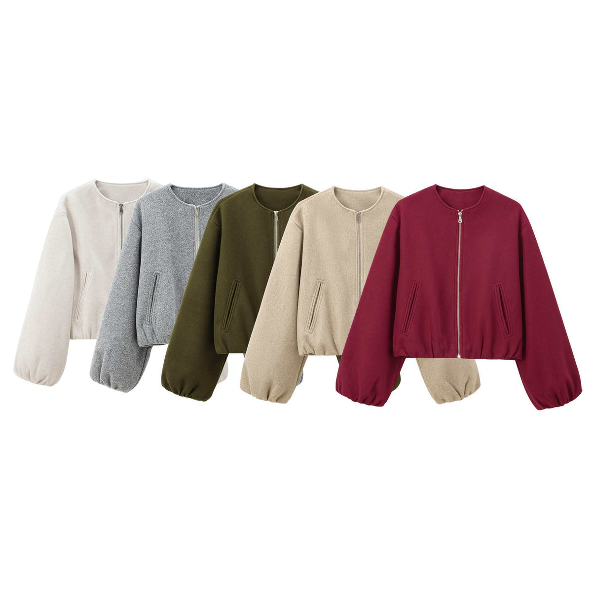 Jacket Soft Foreign Trade Spring New Women's European and American Style Short Round Neck Pilot Zipper