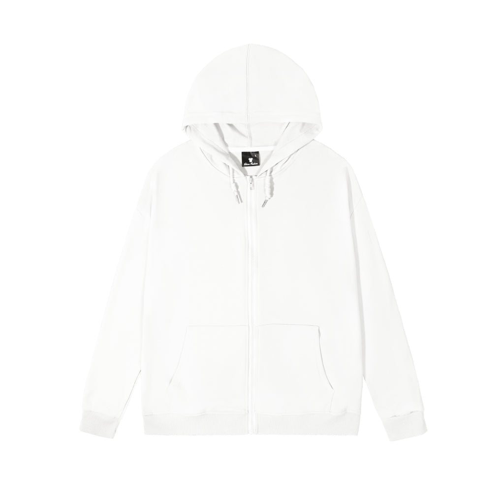 Spring and Autum Hooded Zipper Cardigan Sweatshirt Off-Shoulder Long-Sleeved Pure Color Xiyin Cross-Border Temu Loose Version