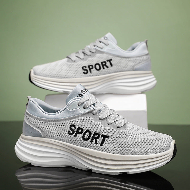 Breathable Low-top Sneakers Men's Summer New Arrival Lightweight Thick-soled Wear-resistant Casual Shoes All-match Trendy Running Shoes