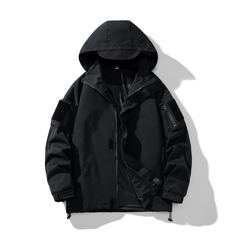 2025 Spring and Autumn New Hong Kong Style Live Broadcast Fake Two-Piece Jacket Men's Trendy Handsome Ins Hooded Windbreaker Jacket Men