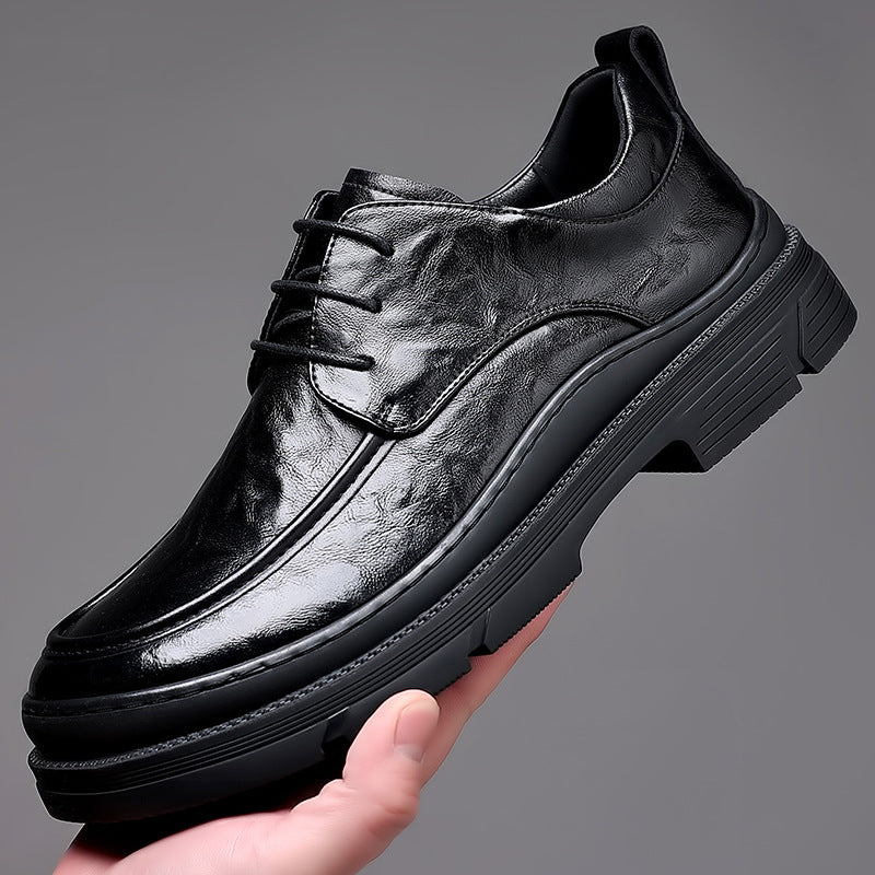 Men's New Formal Dress Shoes, Trendyy and Versatile Business Casual Shoes, Men's Thick-Soled Flats, Fashionable 3-Hole Lace-Up Leather Shoes
