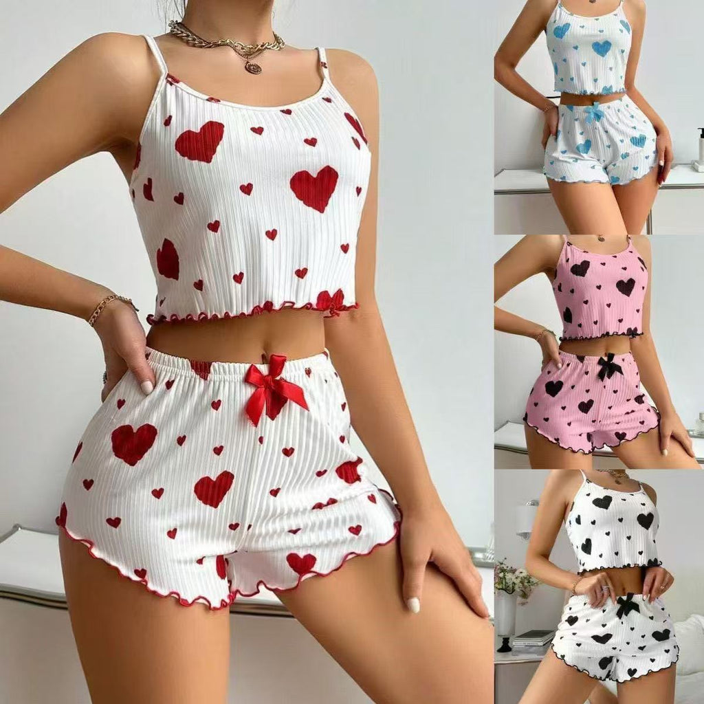 New Cross-Border Heart Women's Pajamas Two-Piece Set, Hot Style Women's Pajamas, Sexy Slim Pajamas Two-Piece Set