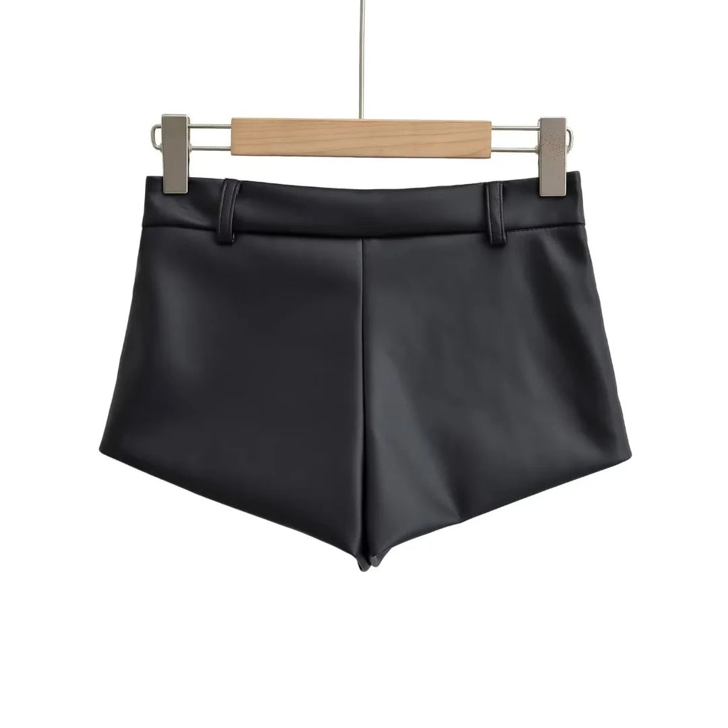 Hot girl sexy low waist black ultra short leather pants for women 2023 Autumn New slim slimming sheath PU leather hot pants wholesale