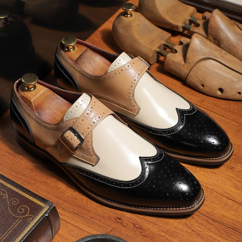 Spring and Summer Men's Business Formal Casual Leather Shoes Brogue Carved Leather Shoes Large Size Fashionable Versatile Men's Shoes 503