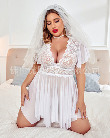 Europe and the United States cross-border plus size perspective sexy pajamas nightgown home sexy skirt two-piece body-shaping underwear wholesale