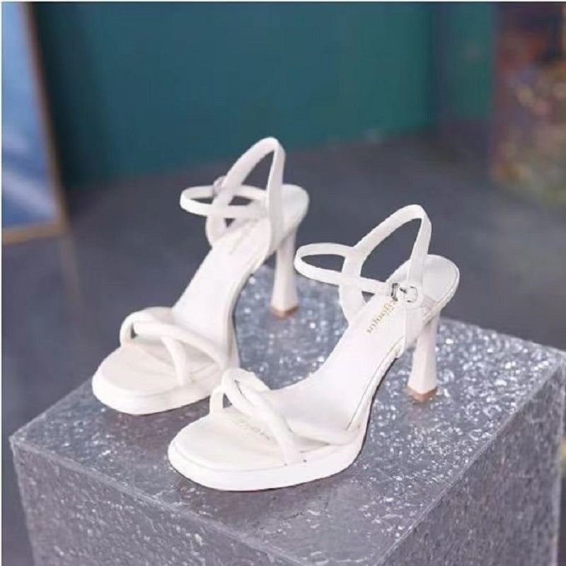 Niche Style Stiletto High Heels 2025 Summer Square Toe Open Toe Sandals One-Line Buckle Anti-Slip Fashion Shoes for Women