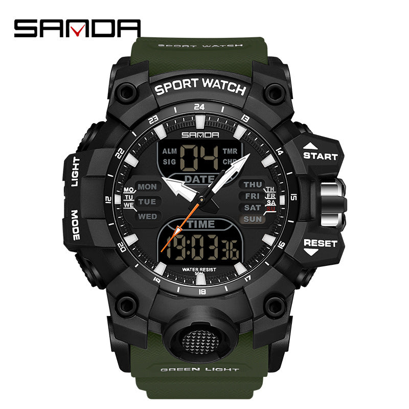 Sanda Hot-Selling Watch Korean Version Student Party Multi-Functional Waterproof Alarm Clock Electronic Watch Cool Dual Display Luminous Sports Watch