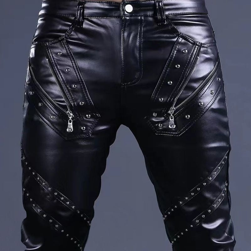 Men's Leather Pants Korean Slim-fit Leggings Riding Men's Motorcycle Performance Trendy Pants Factory Outlet
