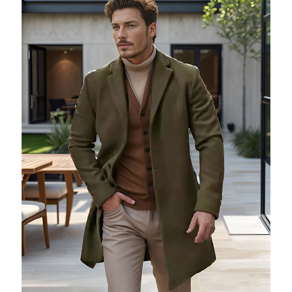 Cross-border Independent Station New Men's Woolen Coat British Style Autumn and Winter Woolen Mid-length Coat Men's Fashionable Coat