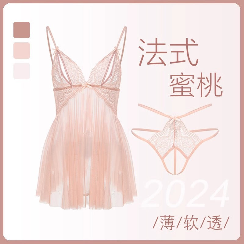 Sexy Pajamas Women's 2024 New Ice Silk Summer Women's Spring and Autumn Sling Pajamas with Chest Pad High-grade Nightgown