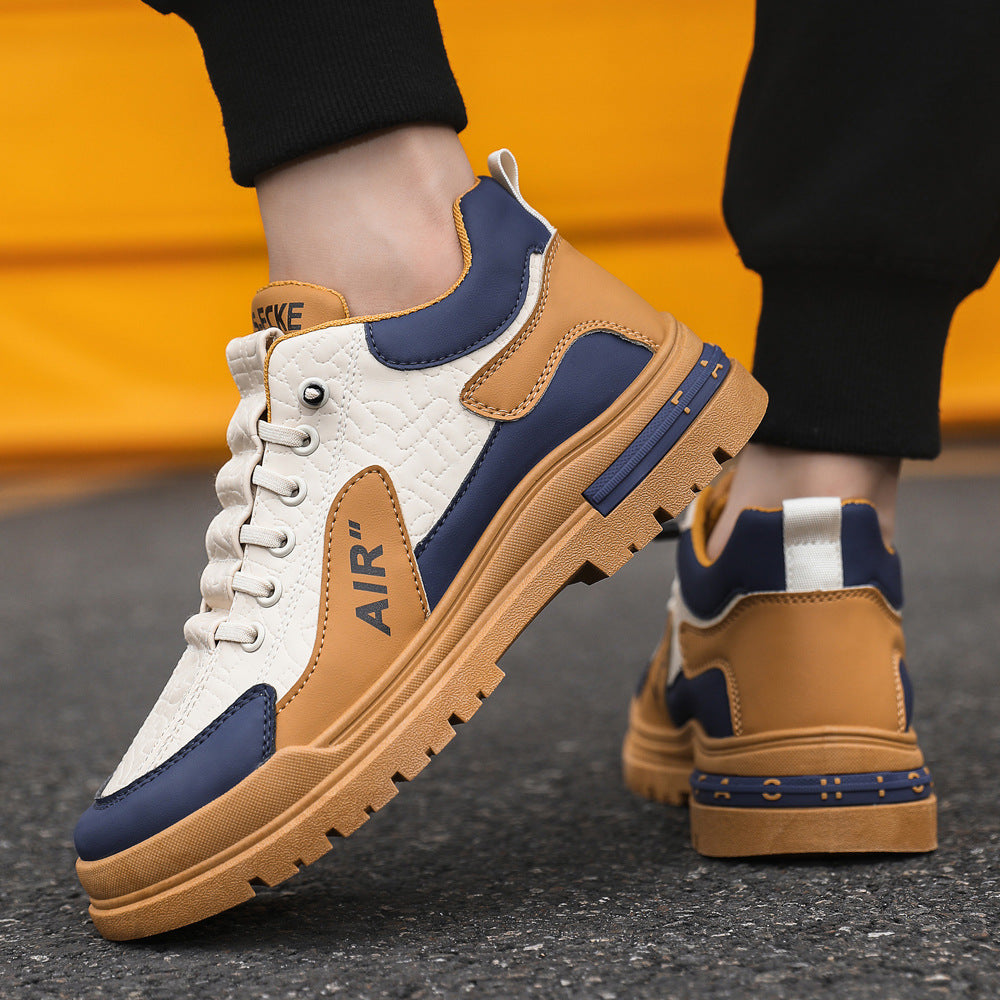 Labor Insurance Work Men's Shoes Autumn Leather Casual Sneakers Men's Winter Shoes Men's Thick Sole Heightened Forrest Gump Trendy Shoes