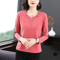 Embroidered Long-Sleeved T-Shirt for Women 2024 Autumn New Style Bottoming Shirt for Middle-Aged and Elderly Mothers Wholesale Plus Size Tops for Delivery