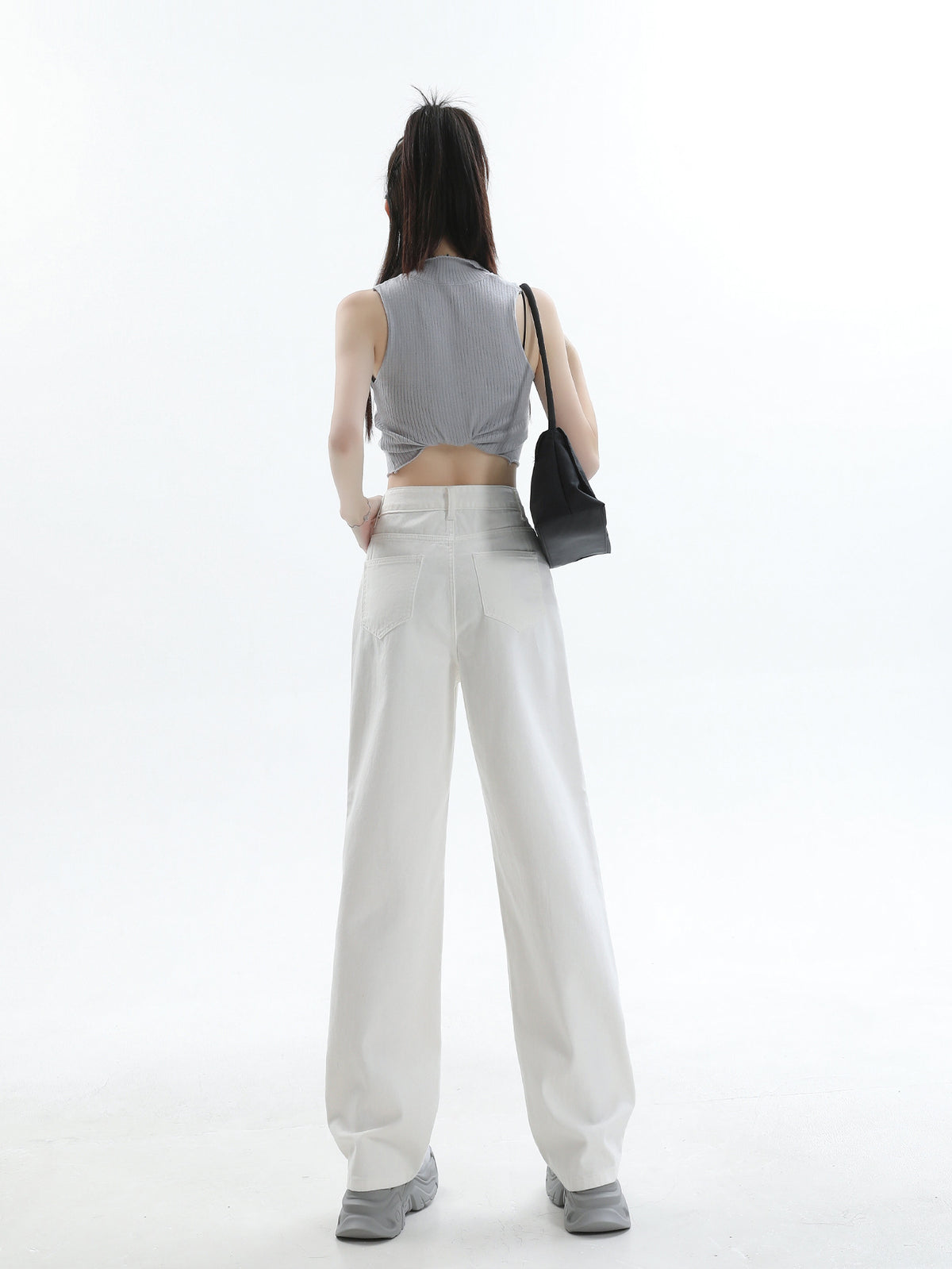 Spring 2025 New White Pleated Design Wide-leg Jeans Women's Loose Slimming All-match Simple Drape Straight