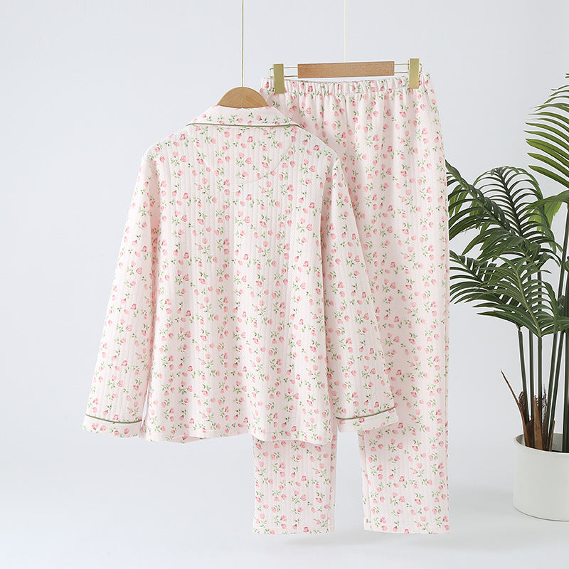 Autumn and Winter pajamas women's quilted warm lapel women's outdoor home wear cotton thickened air-conditioned room Winter pajamas