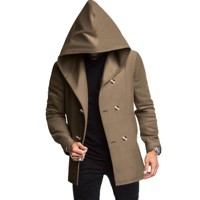 New Cross-Border Amazon Classic Mid-Length Slim-Fit Jacket European and American Foreign Trade Solid Color Casual Hooded Windbreaker for Men
