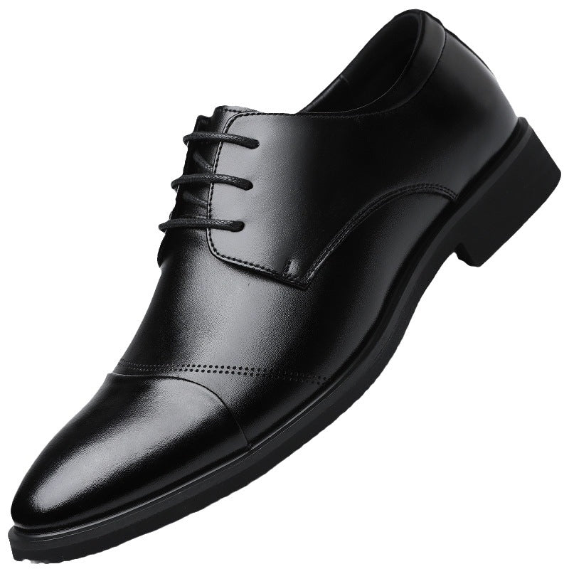 Men's Leather Shoes for Autumn Business Formal Wear British Style Genuine Leather Invisible Inner Heightening Suit Wedding Groom's Shoes Are Comfortable and Versatile
