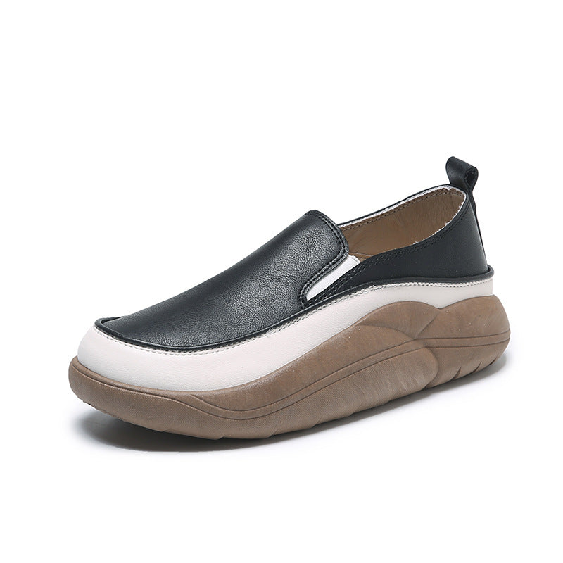 Thick-soled loafers women's 2024 new vintage platform cake heel step-in small leather shoes increased British style loafers