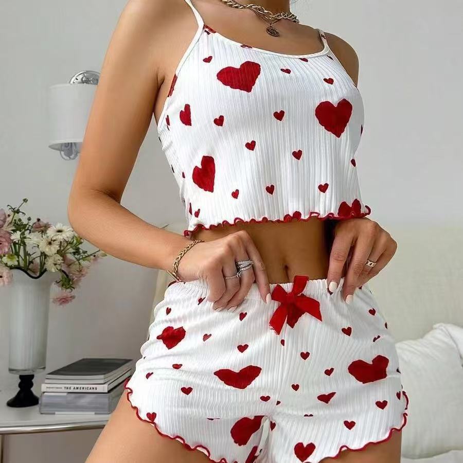 New Cross-Border Heart Women's Pajamas Two-Piece Set, Hot Style Women's Pajamas, Sexy Slim Pajamas Two-Piece Set