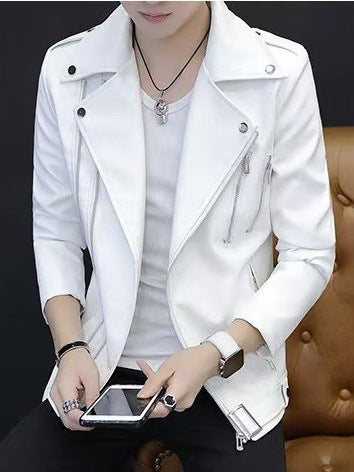 Men's Leather Jacket for Spring and Autumn Korean Style Fashionable Duffian Handsome New White Leather Jacket Men's 2025 Spring Clothes Trendy