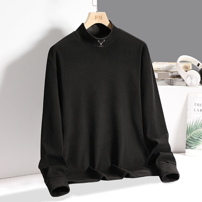 Half-High Collar Thermal Sweatshirt Solid Color Pullover Thick Long-Sleeve T-Shirt High-Neck Base Shirt Men's Versatile Inner Wear Men's Sweatshirt