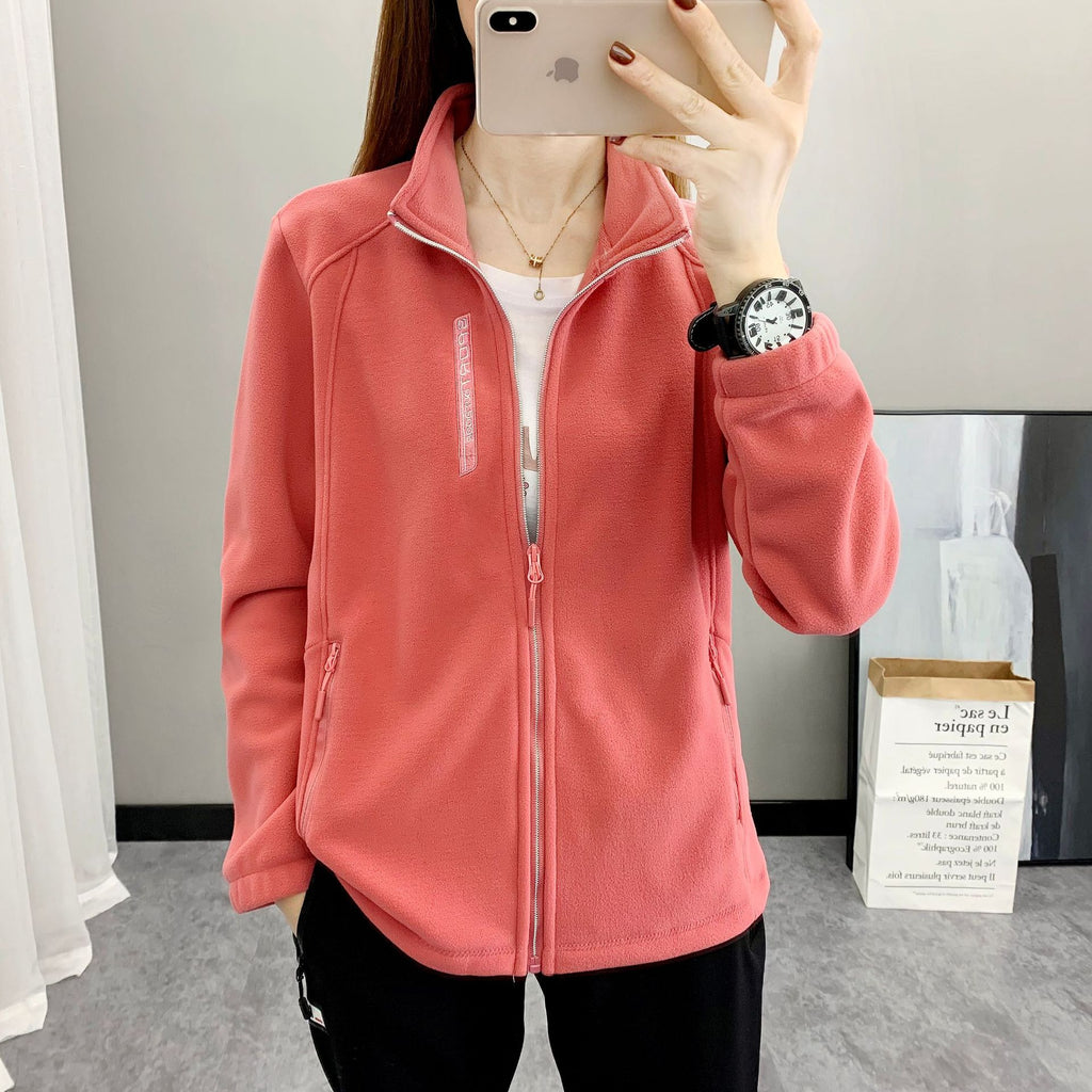 Spring and Autumn Fleece Clothes Women's Outdoor Warm Breathable Cardigan Vertical Collar Slimming Polar Fleece Jacket for Men's Climbing Cross-border Special