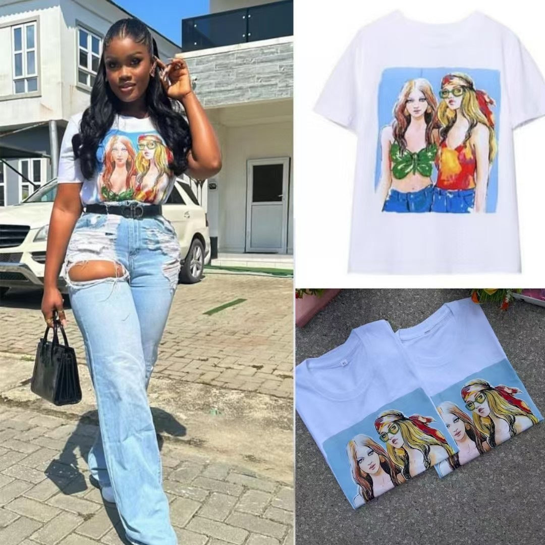 300g Pure Cotton American-Style Short-Sleeve T-Shirt for Women, Summer 2024 New Loose Trendy Brand Half-Sleeve Top, Casual and Versatile