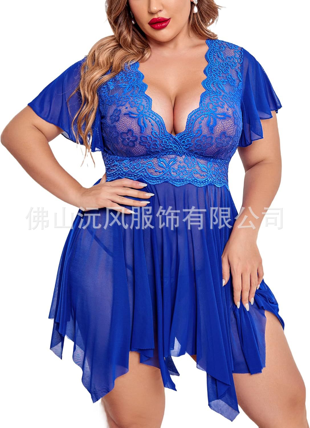Europe and the United States cross-border plus size perspective sexy pajamas nightgown home sexy skirt two-piece body-shaping underwear wholesale