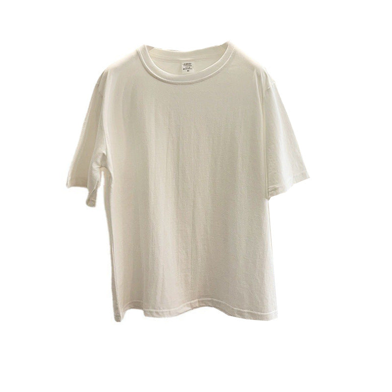 Dong Jie's Same Basic Right Shoulder White t Summer Cotton Normcore Style Casual Versatile Round Neck Loose T-Shirt for Women