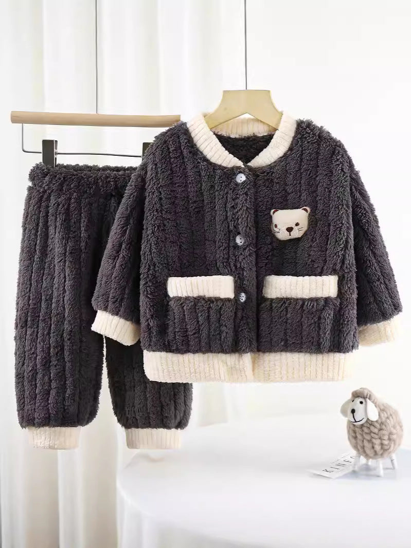 Boys and Girls Pajamas Cotton Velvet Home Clothes Autumn and Winter Children's Winter Pajamas Western Style Thickened Pajamas