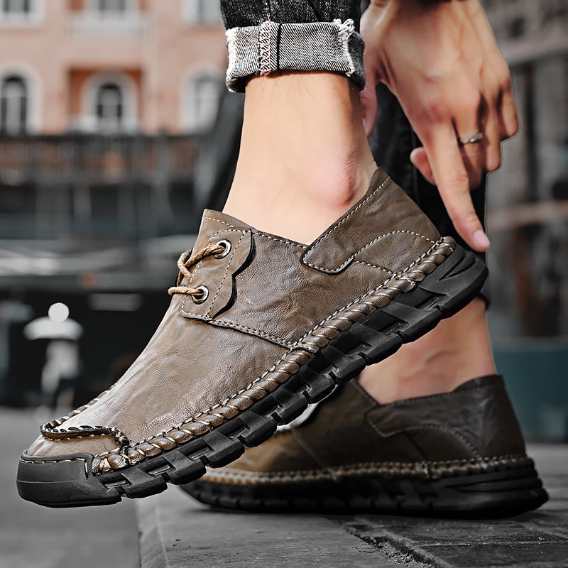 Casual Leather Shoes for Men 2025 Autum New Soft Sole Non-Slip Stitched Sole Lace-Up Men's Shoes Loafers Middle-Aged and Elderly Dad Shoes