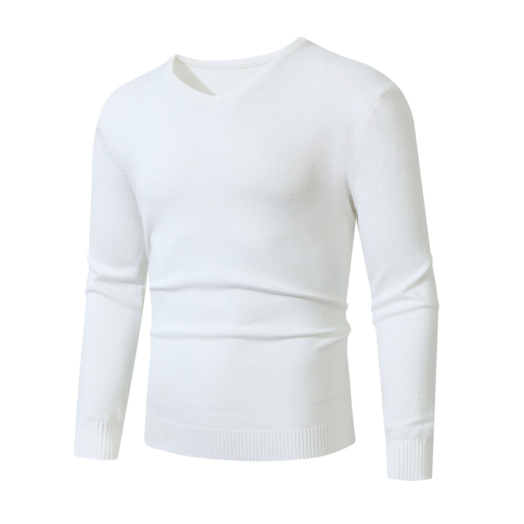 Cross-border Autumn and Winter Foreign Trade European and American Men's Knitwear V-neck Slim-fit Solid Color Long-sleeved Sweater Men's Pullover Base Sweater