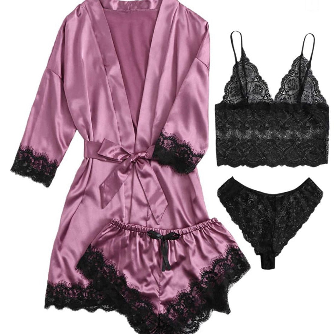 New cross-border European and American women's fun pajamas multi-piece suit lace satin suspenders robe foreign trade factory direct sales