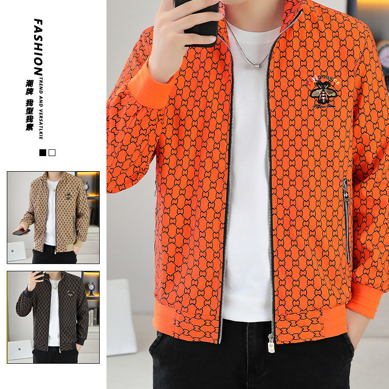 Autumn and Winter Men's Jackets, Warm Cotton Jackets, Young Men's Trendy Printed Baseball Jackets