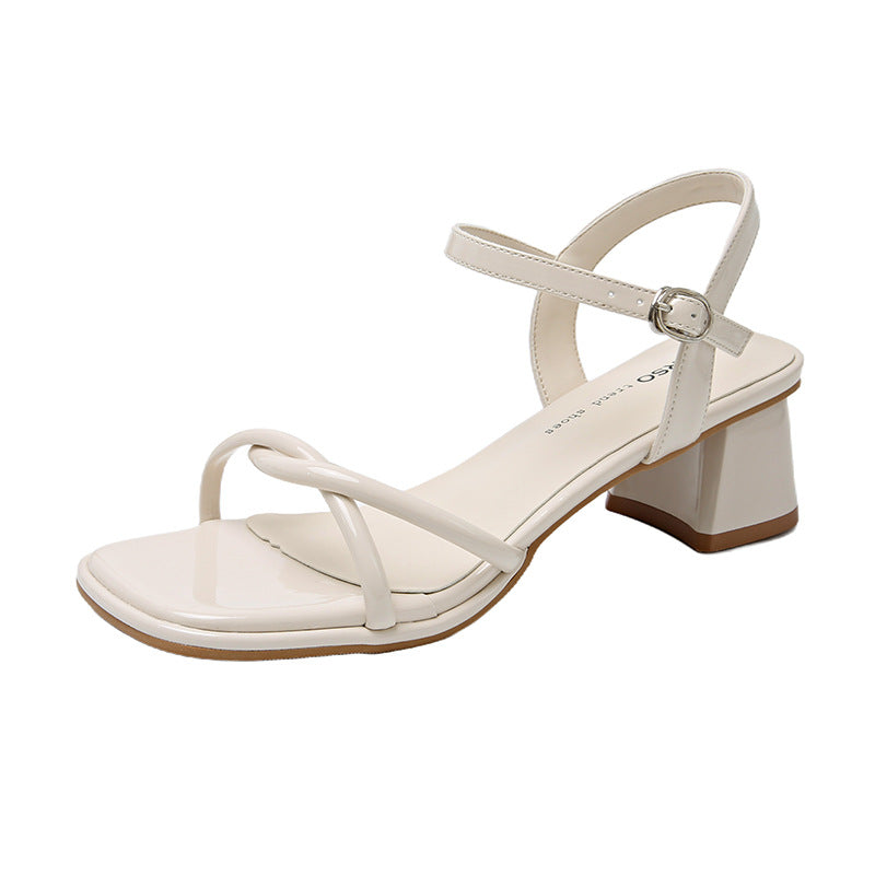 Lady Shoes Silver High Heels 2025 Summer New Style French Style Matching Skirt Not Tiring Feet Super Beautiful Medium Heel Sandals