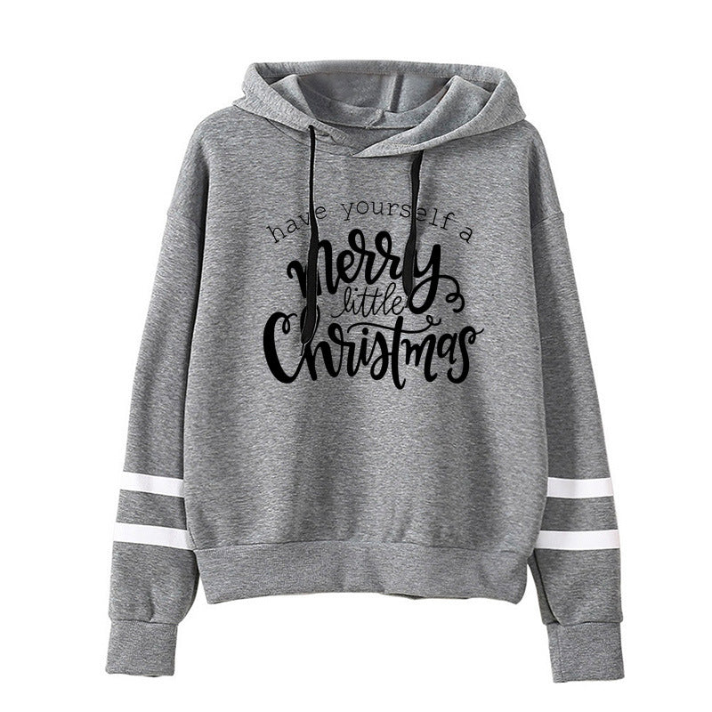 Have Yourself A Merry Happy Printed Parallel Bars Hooded Sweatshirt Autumn and Winter European and American Men's and Women's Top