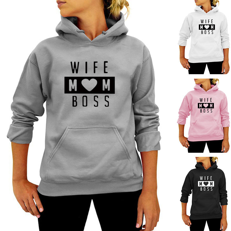AliExpress Amazon ebay/wish cross-border WIFE MOM letter printed hooded vests in Europe and America in autumn and winter