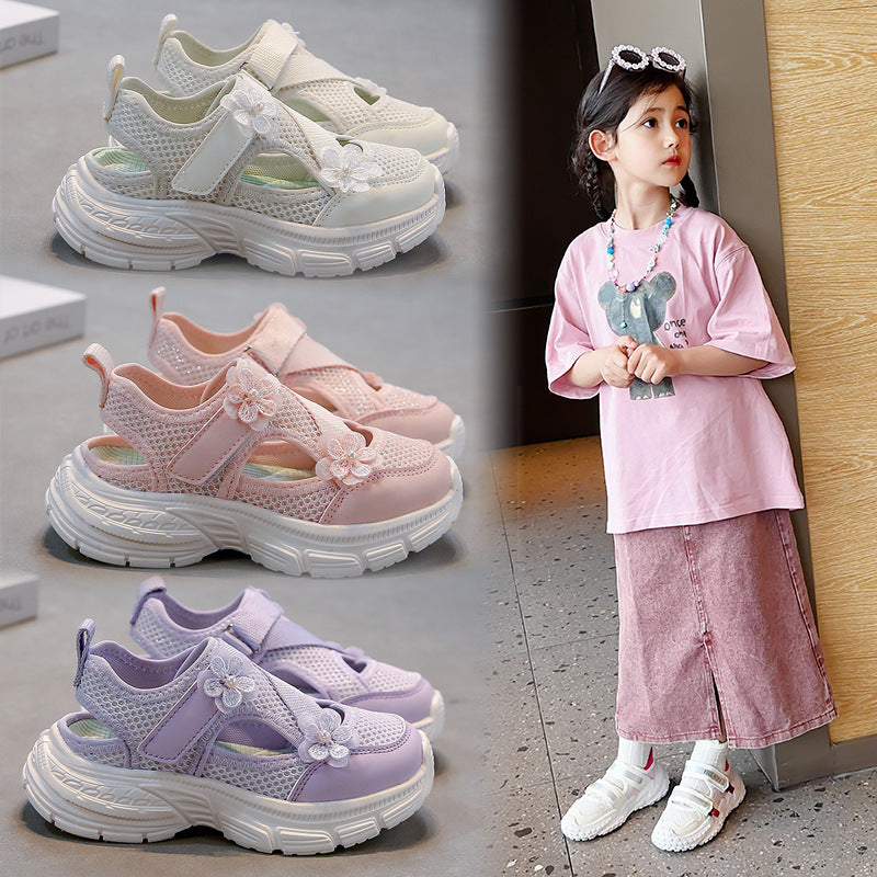 Mesh Breathable Girls' Hem Sandals Spring and Summer 2025 New Children's Shoes sneaker Lightweight Girls' Universal