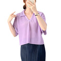 Short-Sleeved T-Shirt for Women Summer New Loose Slimming Look High-Waisted Versatile Polo Shirt T-Shirt Pleated Top Women's Large Size