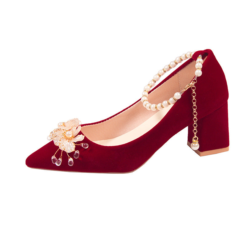 Wedding Shoes Women's Thick Heel New Bridal Shoes Red Xiuhe Dress Wedding Dress Two-Wear Not Tired Feet Middle Heel Wedding Heels
