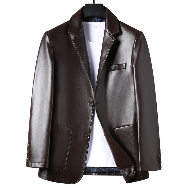 Leather coat men's autumn and winter new men's soft leather suit collar leather coat men's two-button casual leather suit cross-border